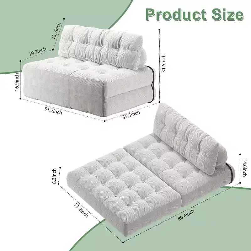 Folding Sofa Bed, Futon Sofa Bed, Futon Sofa Bed Convertible Sleeper Chair, Pillow Foldable Mattress Back Support, Portable Fold Out Couch, Full