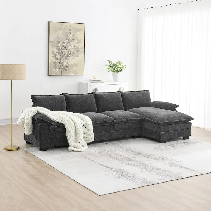 Harper&Bright Designs Modern L-shaped Chenille Cloud Sofa with Double Seat