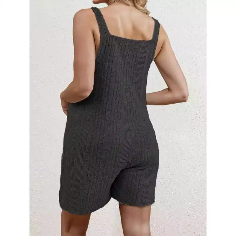 Coolmee Women's Maternity Overalls Shorts Ribbed Knit Solid Pregnancy Casual Sleeveless Jumpsuits Romper for Pregnancy with Pockets S Black