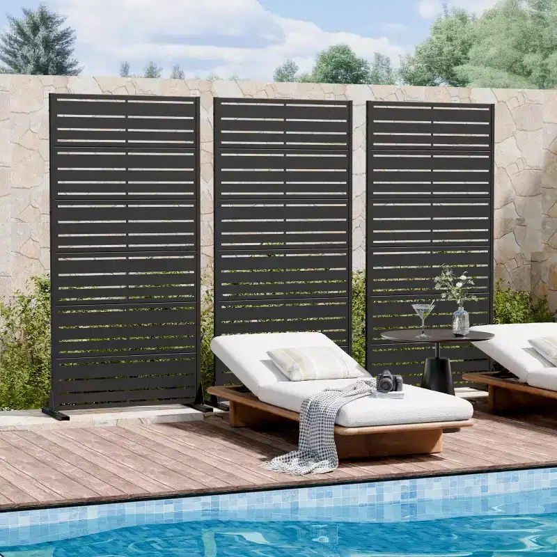 Wide-Narrow A Louvered Black Galvanized Steel Room Divider, 72x35x16, 6- Double-Sided Home Screen
