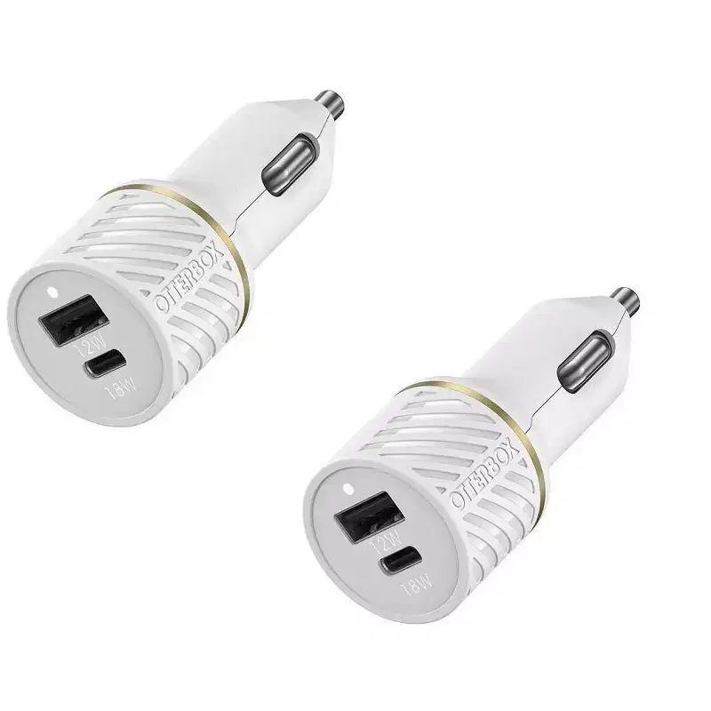 OtterBox USB-A 12W to USB-C 18W Two-pack Car charger - Cloud Dust (White) (78-80561) - Certified Refurbished