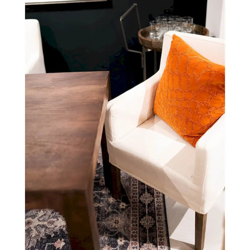 Cream Linen & Oak Wood Arm Chair by