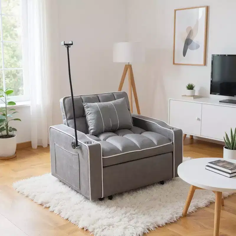 2-in-1 Convertible Sofa Bed with Pull Out Bed, Modern Double Sleeper Sofa, Adjustable Sleeper Bed for Living Room, Dark Gray