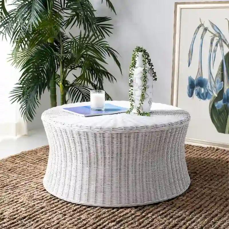 Dark Brown Wicker Ottoman