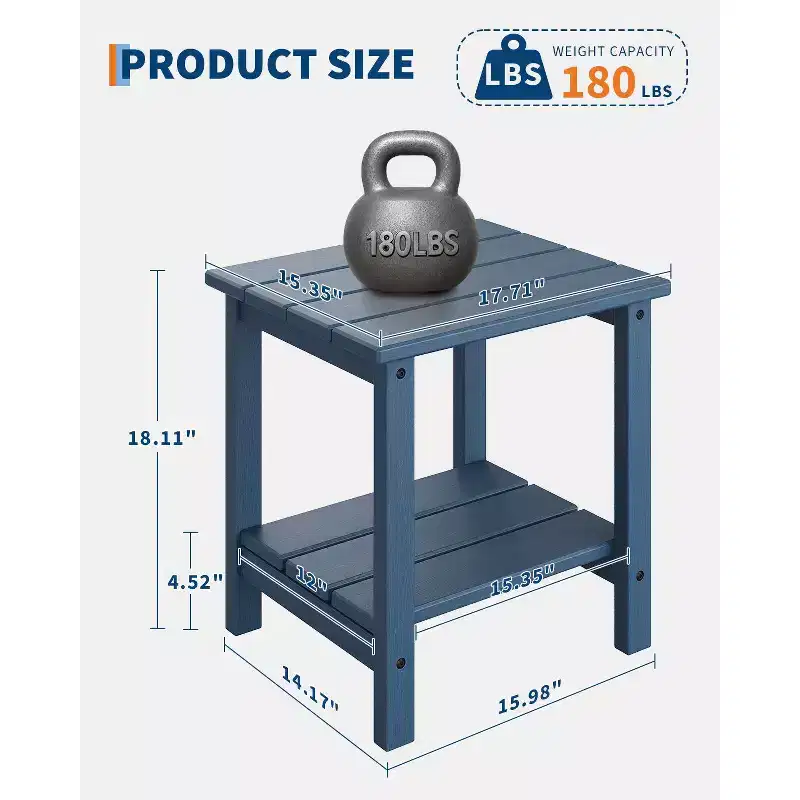 Outdoor Side Table Set of 2, All Weather Resistant Patio Side Tables, Square Plastic Patio Table, End Table for Patio Pool Deck