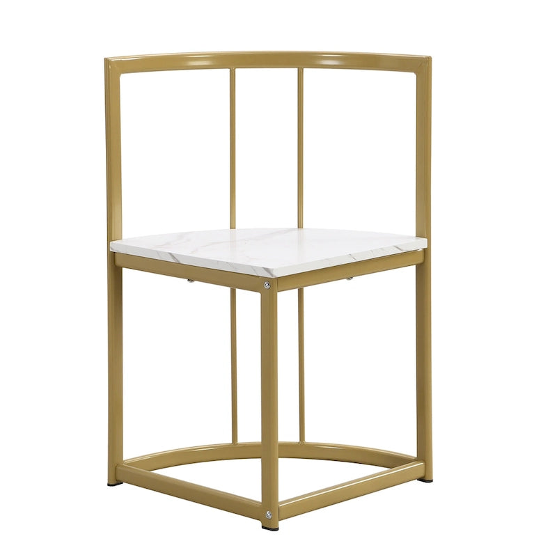 Golden+White 7-Piece Metal Frame Dining Table Set with Half-Round Table & 6 Chairs