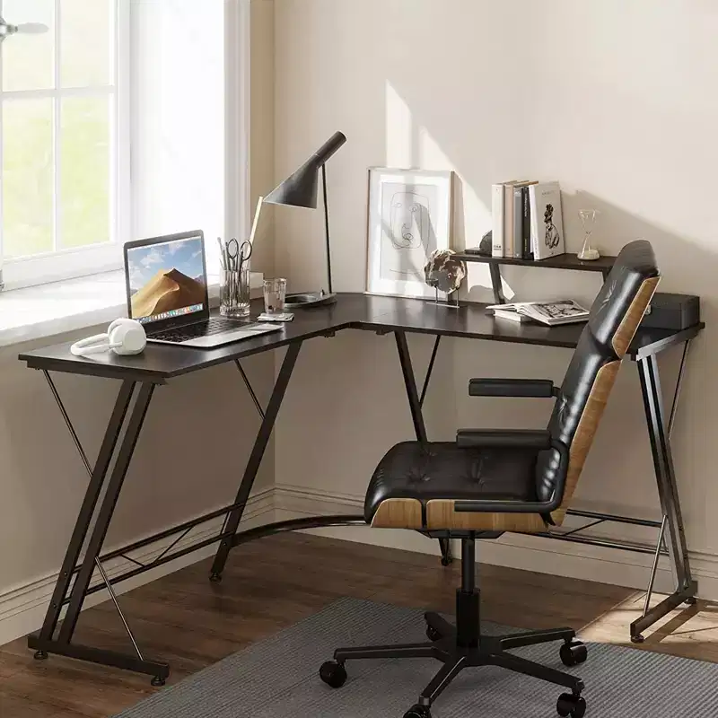L Shaped Computer Home Office Corner Desk with Removable Monitor Stand, Easy Assembly, Black Walnut