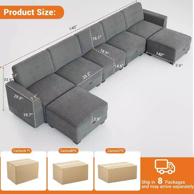 Tallulah Futon Sofa Bed - Convertible Couch with Storage Chaise, Gray