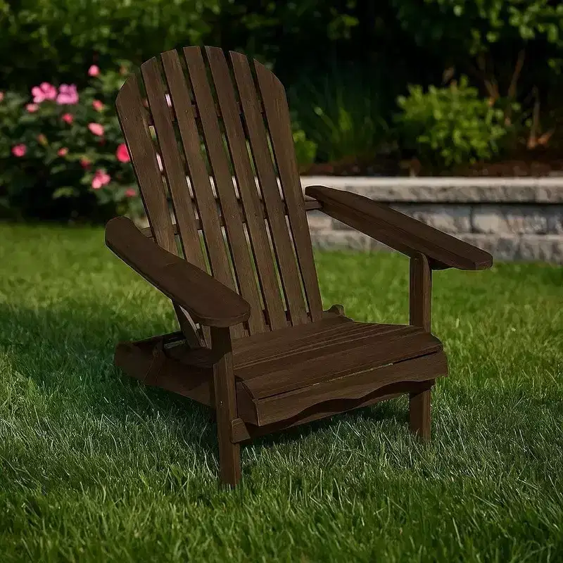 Royal Hampton Outdoor Adirondack Chair, Slatted Back, Weathered Gray Wood