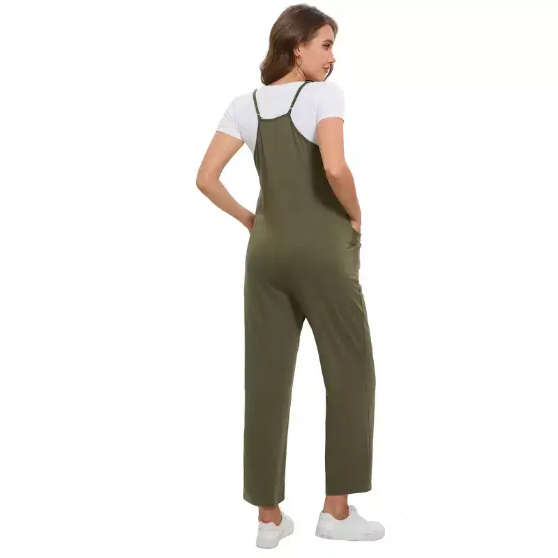 Coolmee Women's Maternity Jumpsuits Casual Adjustable Spaghetti Strap Jogger Overalls Outfits Pregnancy Rompers with Pockets S Green