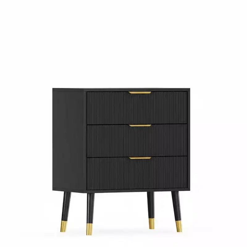 Modern Fluted 3 Drawer Dresser Black, Wood Storage Cabinet with Metal Handles, Accent Chest for Bedroom Hallway Living Room Closet