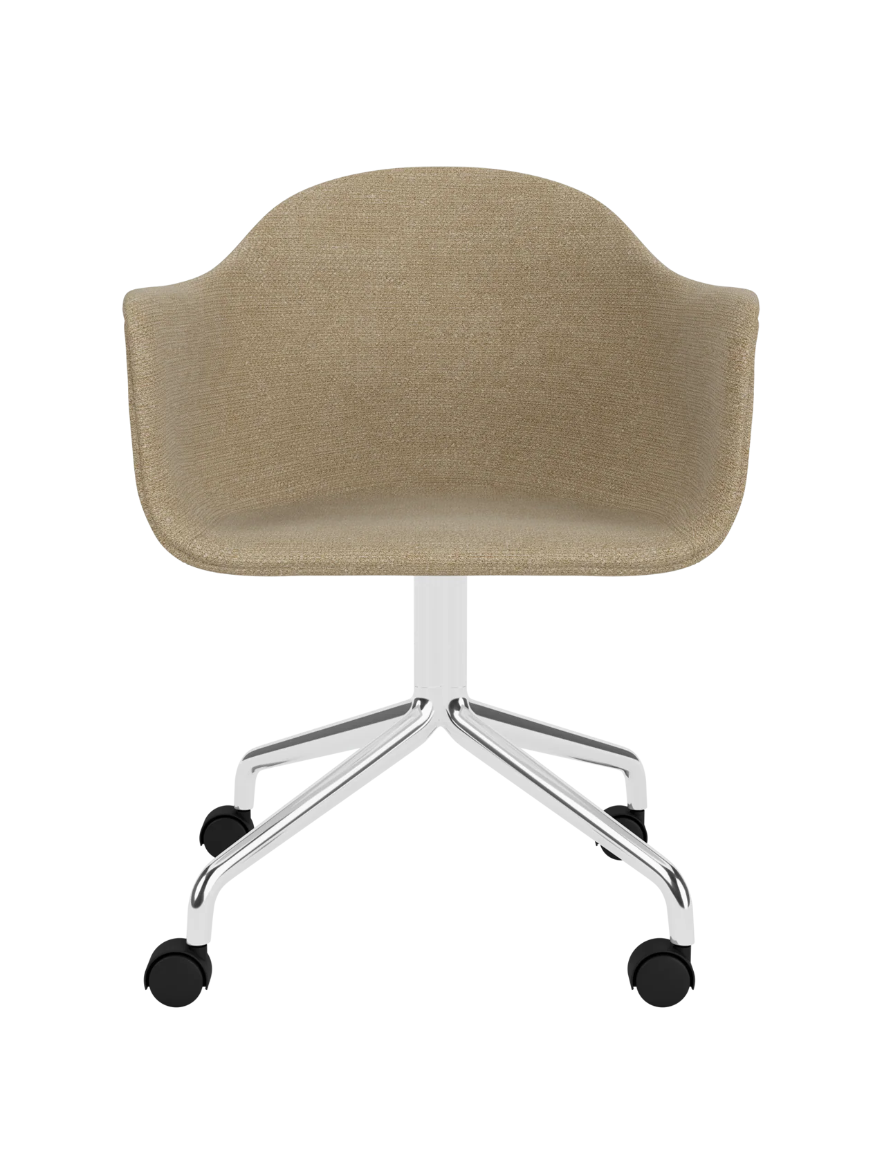 Contemporary Upholstered Dining Chair Polished Aluminium Swivel Star Base with Casters for Office & Dining Room