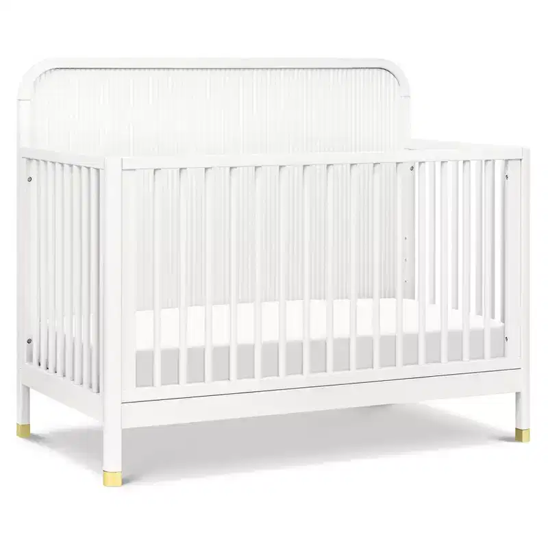 4-in-1 Convertible Crib, Warm White, Tambour Design with Gold Feet