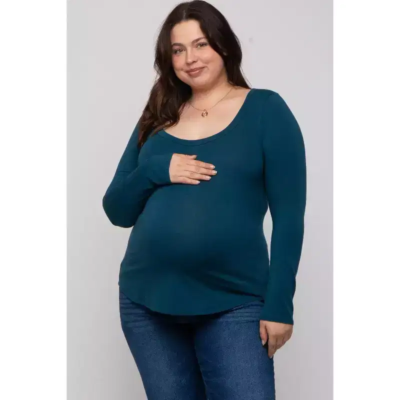 Pinkblush Dark Teal Basic Long Sleeve Plus Maternity Top