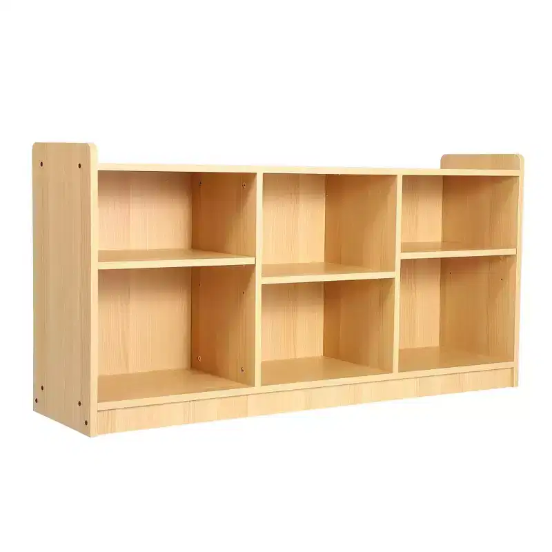 Montessori 6-Compartment Toy & Book Organizer with Adjustable Dividers, Natural Finish Kids' Playroom & Classroom Shelf