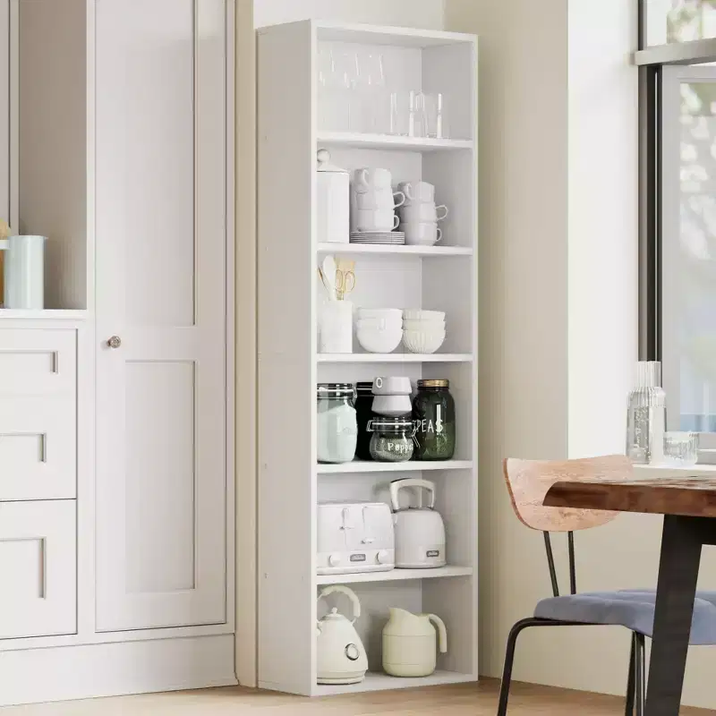 6-Shelf Tall Bookcase, 63.6''H Wood Bookshelf with Industrial Rustic Style, 6-Tier Storage Organizer for Living Room, Bedroom, Library