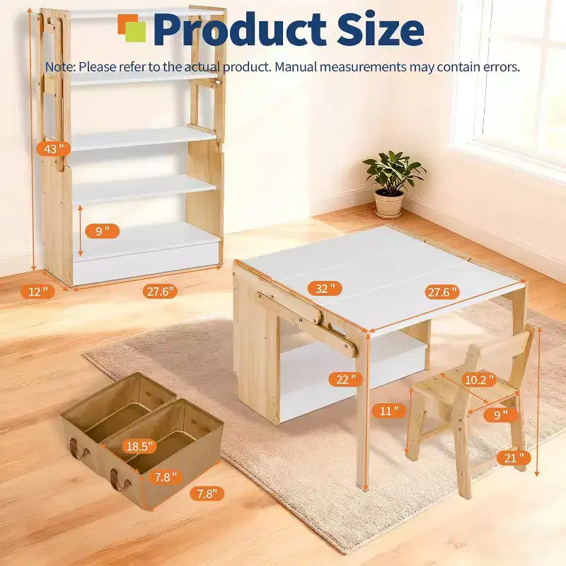 27.5 in Convertible Activity Table to Storage Shelves, Craft Play Desk with 2 Storage Box, Folding Art Table and 1 Chair Set, for School Home