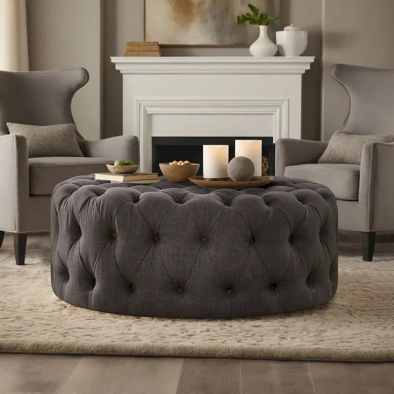 Round Tufted Ottoman with Casters