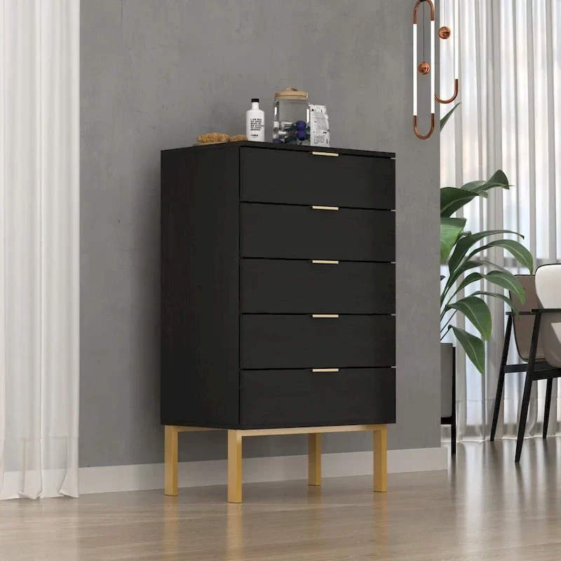 5 Drawer Dresser Chest End Table Storage Cabinet 23.6 W White/Back