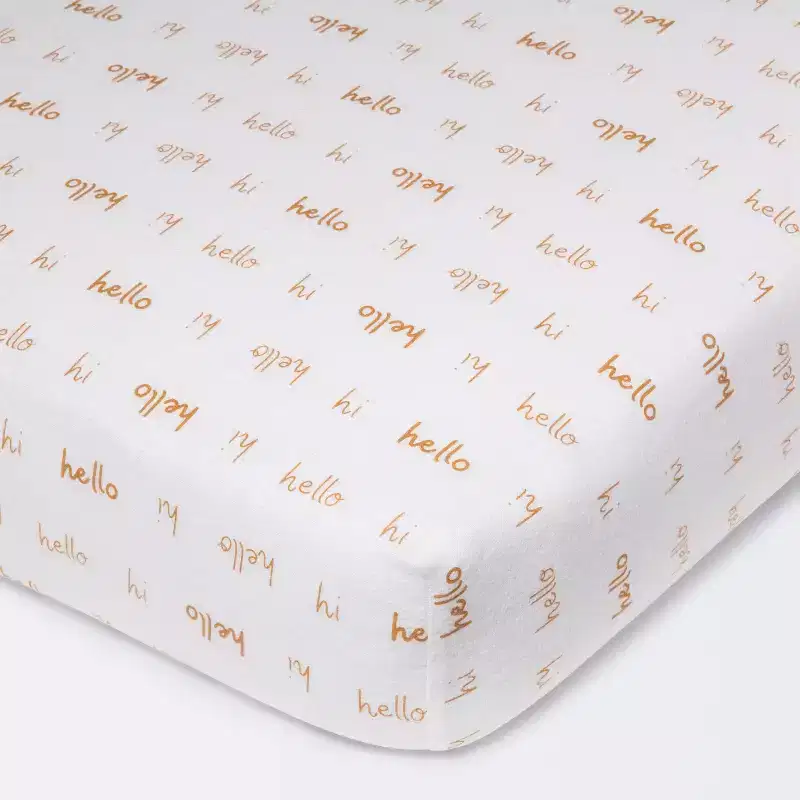 Cotton Flannel Fitted Crib Sheet Hello Script - Cloud Island™: 180 Thread Count, Typography Pattern