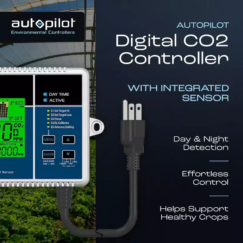 Autopilot Digital CO2 Controller with Integrated Sensor and 5 Foot Power Cord for Greenhouse and Indoor Gardening, Multicolor