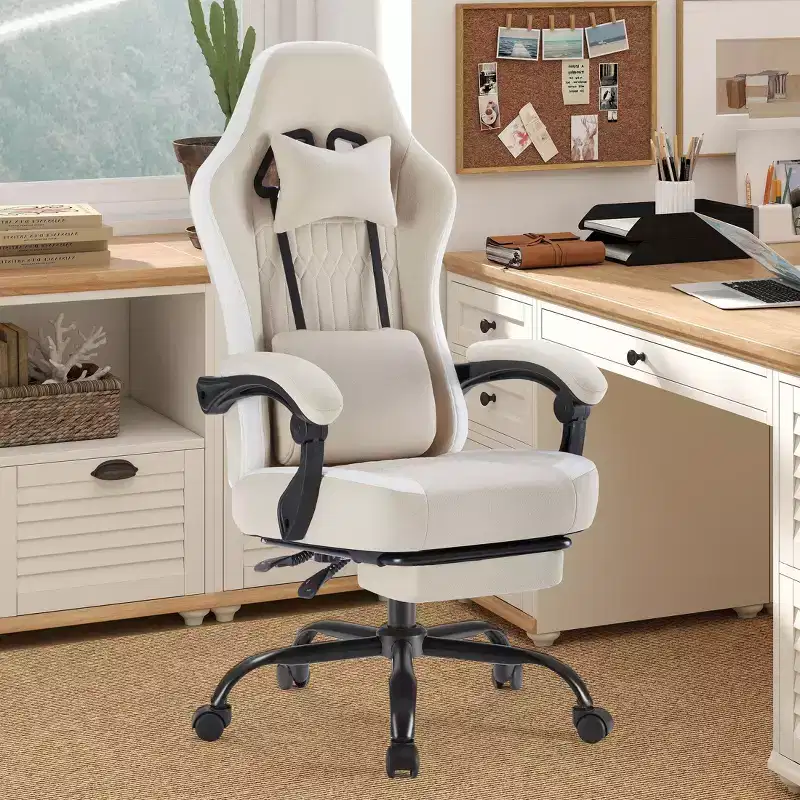 Ergonomic Office Chair with Padding Armrest, Gaming Chair with Lumbar Support, Swivel Rolling Chair with Wheels for Home, Office