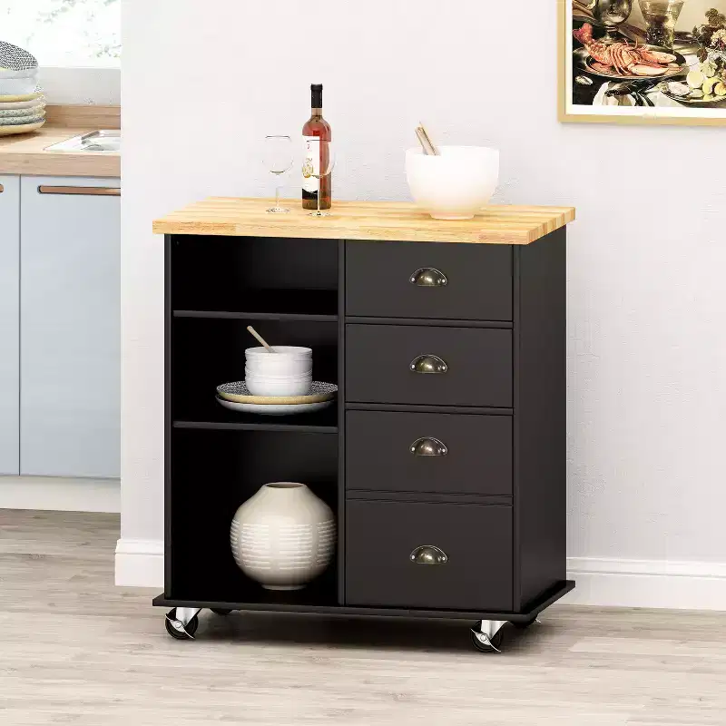 GDFStudio Yohaan Contemporary Kitchen Cart with Wheels and 2 Drawers