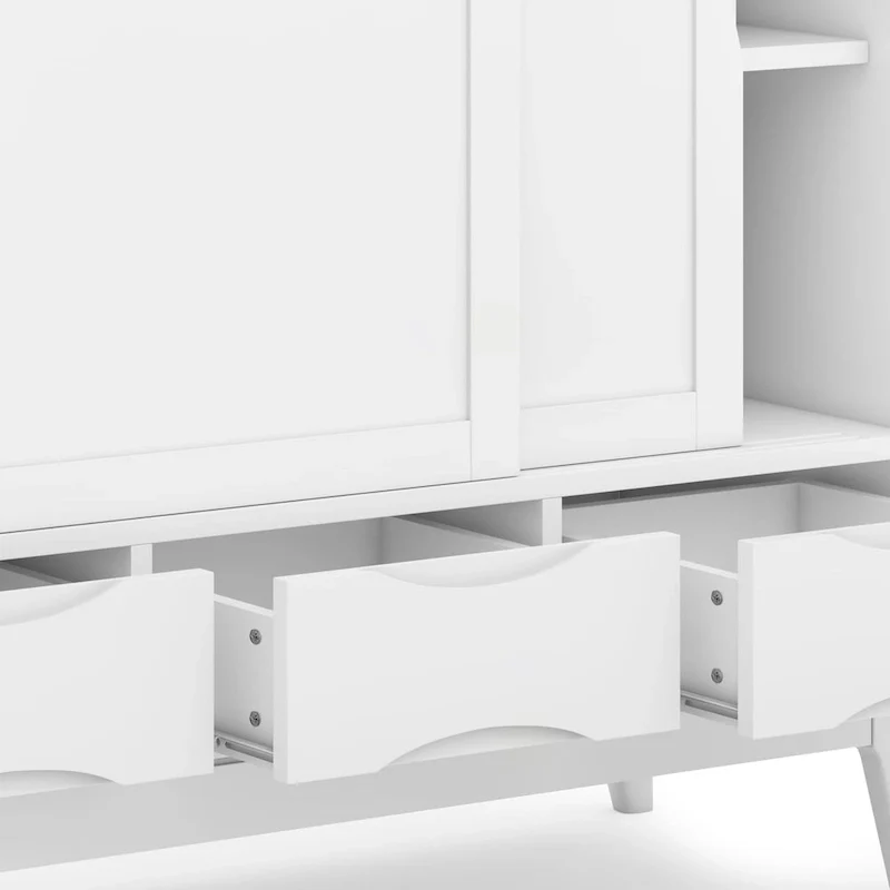 48-Inch Wide Mid-Century Modern Storage Cabinet with Sliding Doors and Drawers