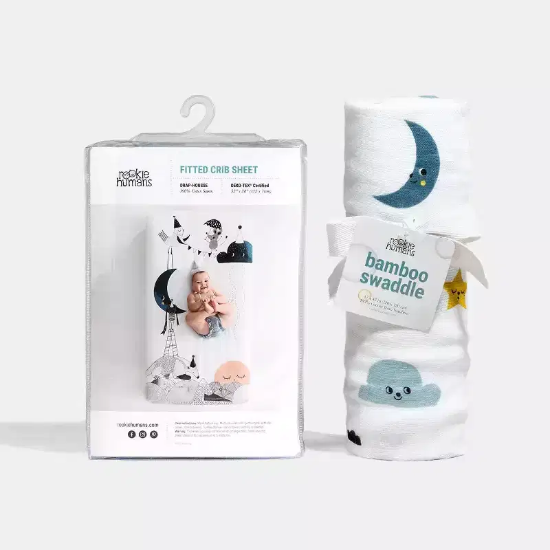Rookie Humans Crib sheet and Swaddle bundle - Moon's Birthday