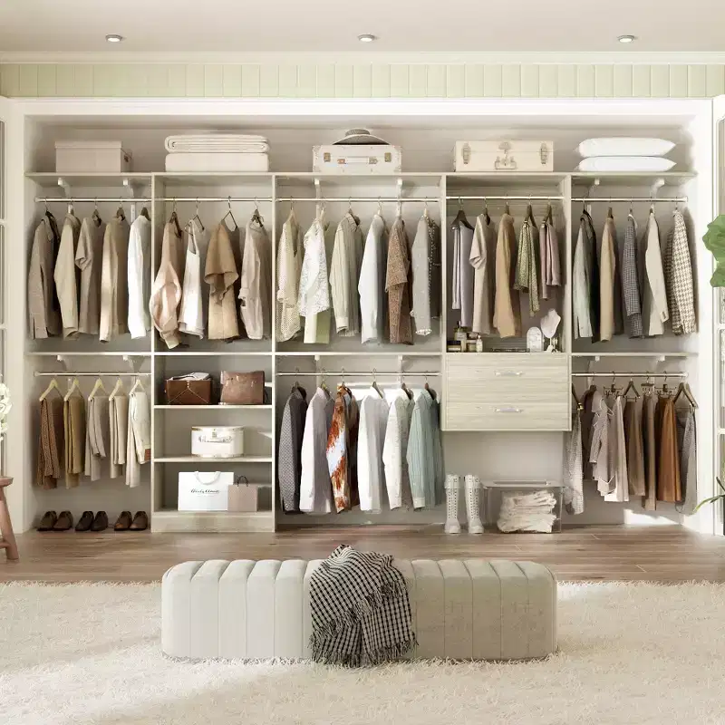 Freestanding Closet System with 8 Hannging Rods and Drawers, Hanging Closet Organizer with 10 Shelves