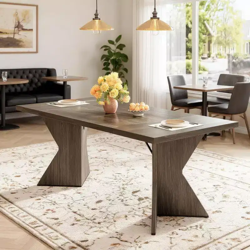 70.9'' Dining Table for 6, with Sturdy Frame and V Leg