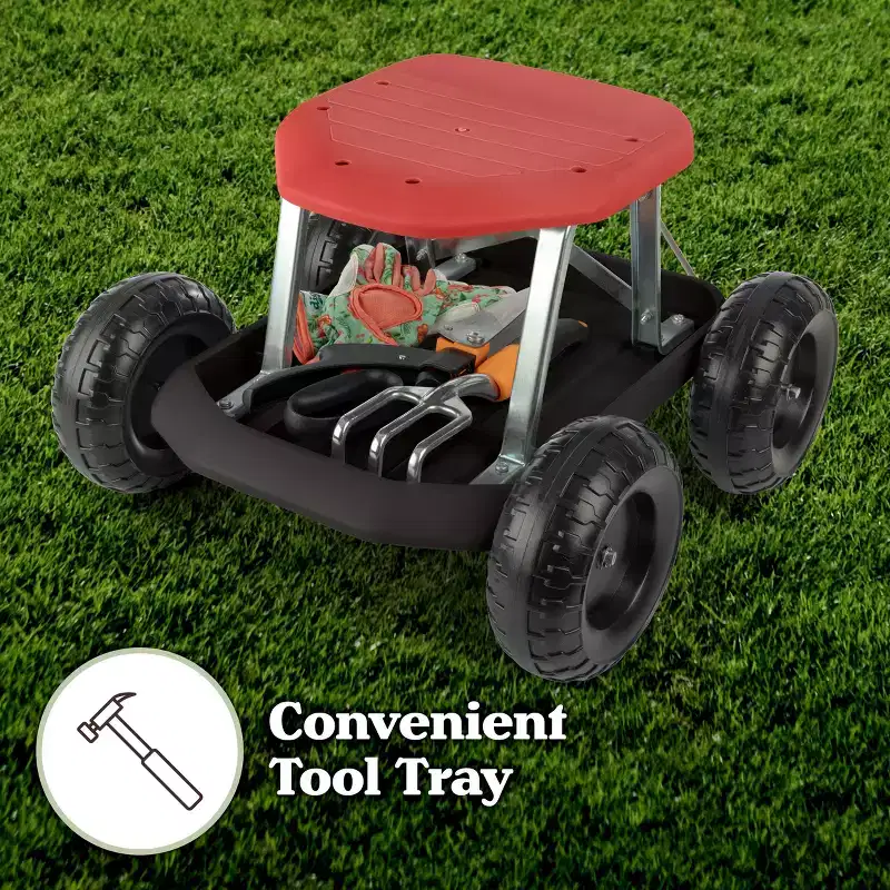 Garden Cart Rolling Stool Gardening Seat with Wheels and Tool Tray