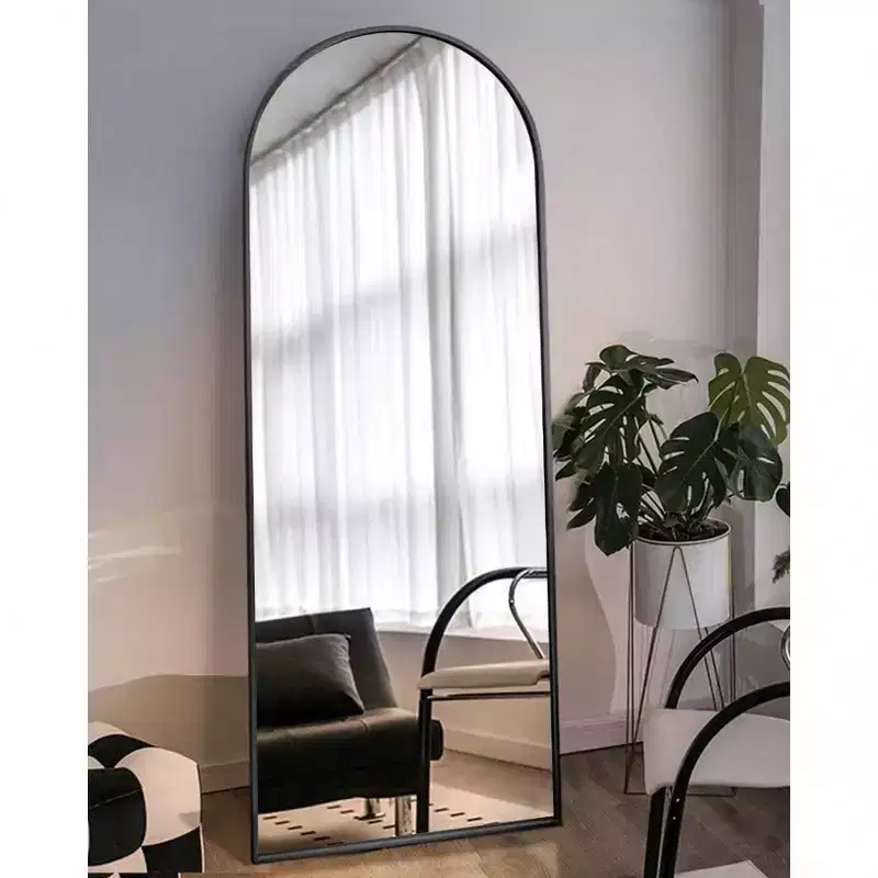Arched Full Length Mirror Floor Mirror with Stand 18x58 Inch Black Wall Mirror Bedroom Body Mirror Large Size Strong Frame