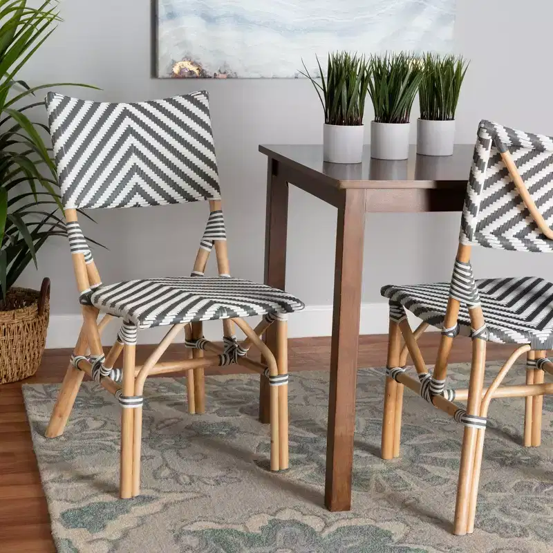 French Grey & White Woven Rattan Bistro Chair, Fully Assembled