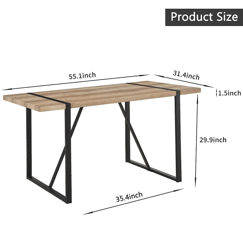 Natural Wood Industrial 5-Piece Dining Table Set with 4 Chairs, Metal Base & Legs