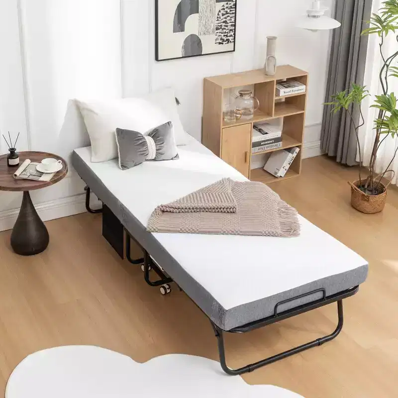 Folding Bed with 5 Mattress, Portable Rollaway Guest Beds On Wheels, Space-Saving Fold Up Bed with Metal Frame For Small Apartment Dorm