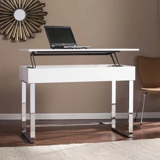 White Adjustable Height Sit-Stand Desk with Hidden Storage - 47.75W