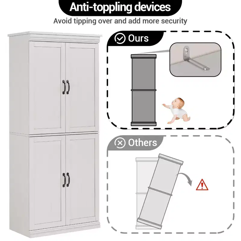 Freestanding Kitchen Pantry Storage Cabinet, 70 in Cupboard with Doors and Adjustable Shelves