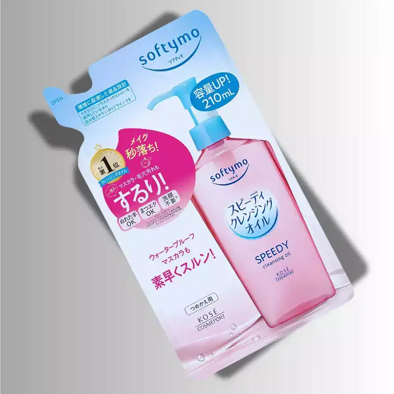 KOSE Softymo Speedy Cleansing Oil Refill Pack (210 ml)- Alcohol & Paraben Free Makeup Remover for Wet/Dry Skin, No Greasy Residue