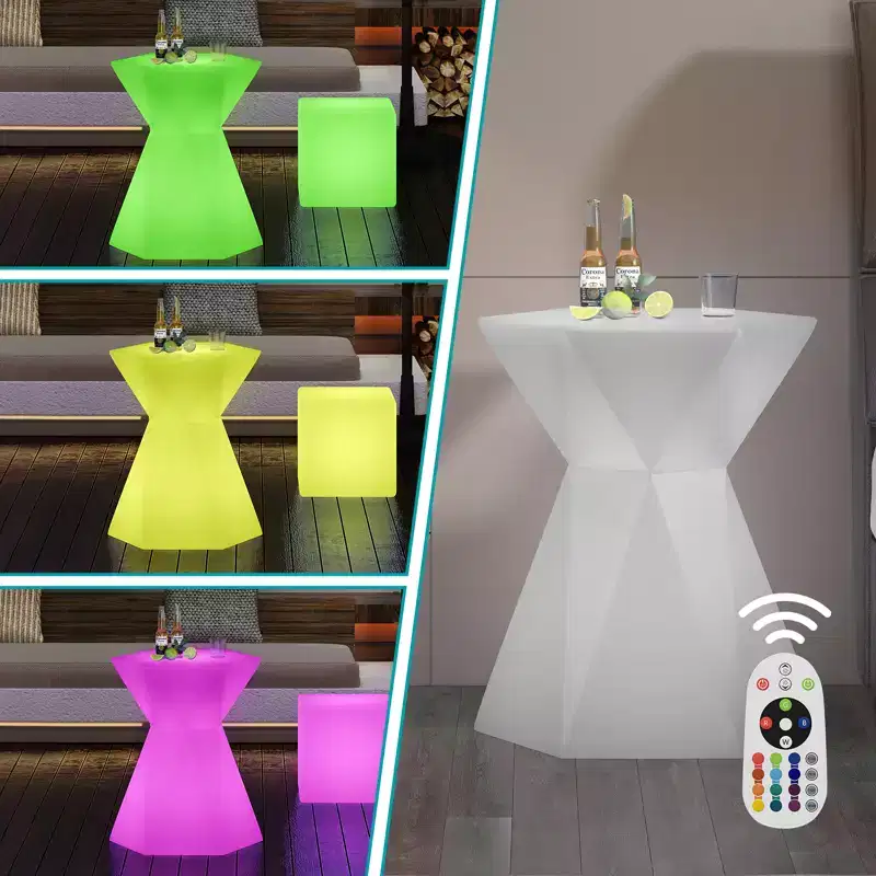 Mjkone 30 H Rechargable Bar Table for Cocktail Pub 16 RGB Color Changing LED Lights , Water Proof Light Up Luminous Furniture Coffee Tables
