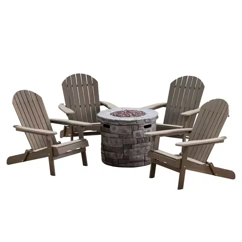 GDFStudio Jasper Outdoor Acacia Wood 5 Piece Adirondack Chair and Fire Pit Table Set