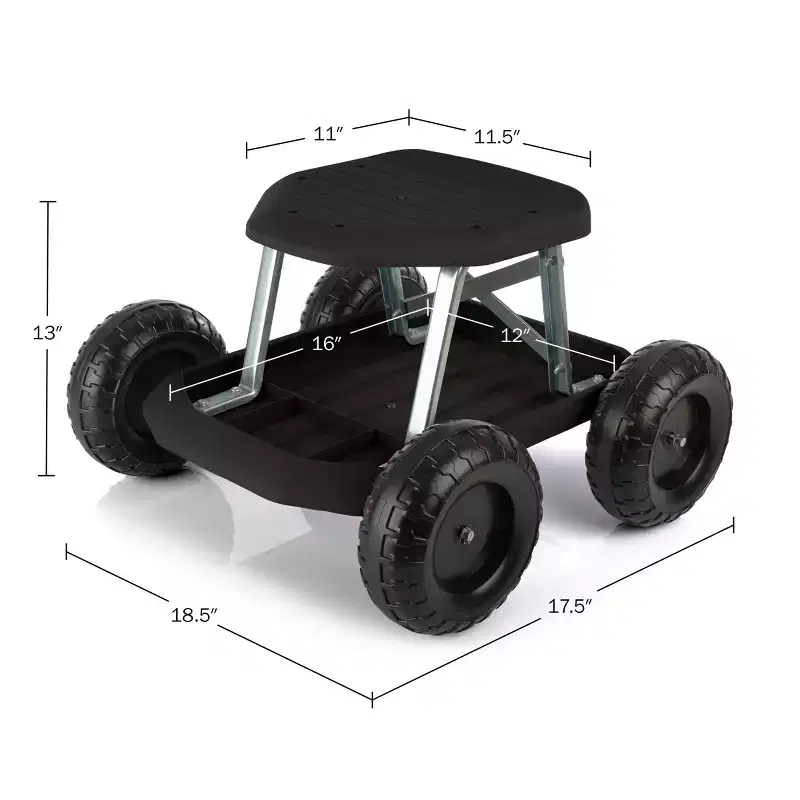 Garden Cart Rolling Stool Gardening Seat with Wheels and Tool Tray