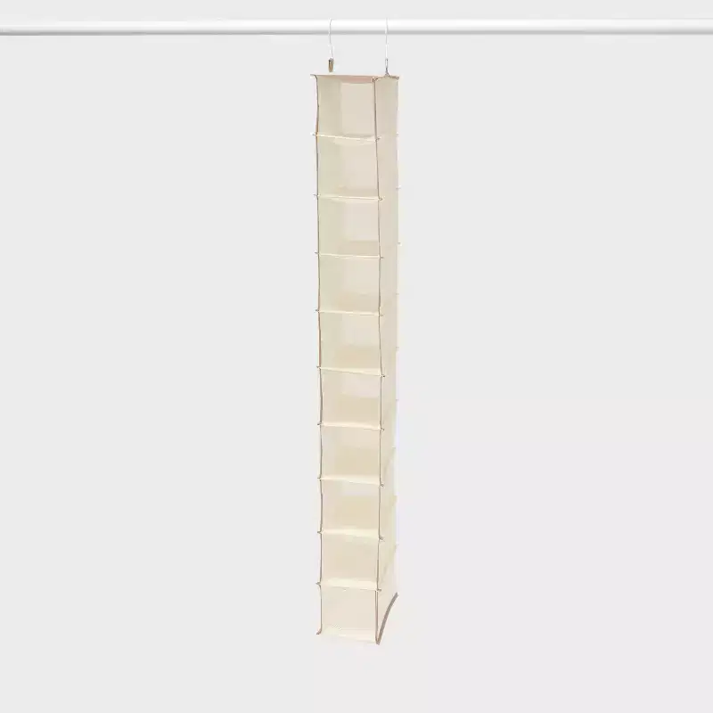 10-Shelf Hanging Shoe Storage Organizer, Tan Fabric, 52