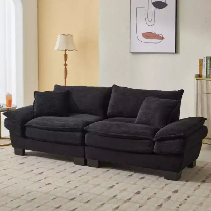 Stylish Corduroy Deep Seat Sofa: Loveseat Size with Pillows and Sleeper Function
