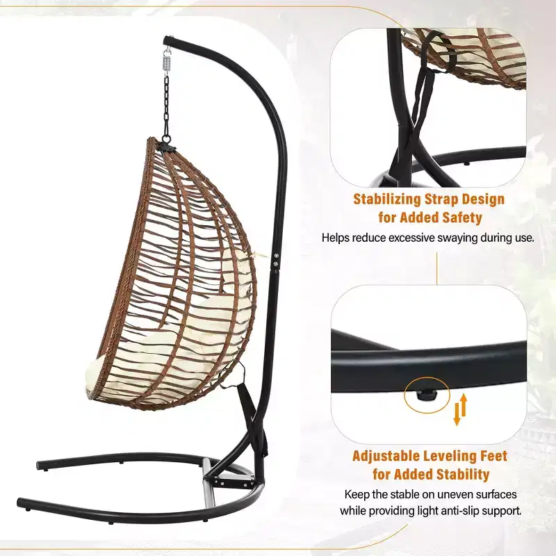 Whisen Hanging Hammock Chair with Stand, Egg Swing Chair with Iron Frame and Cushion & Headrest