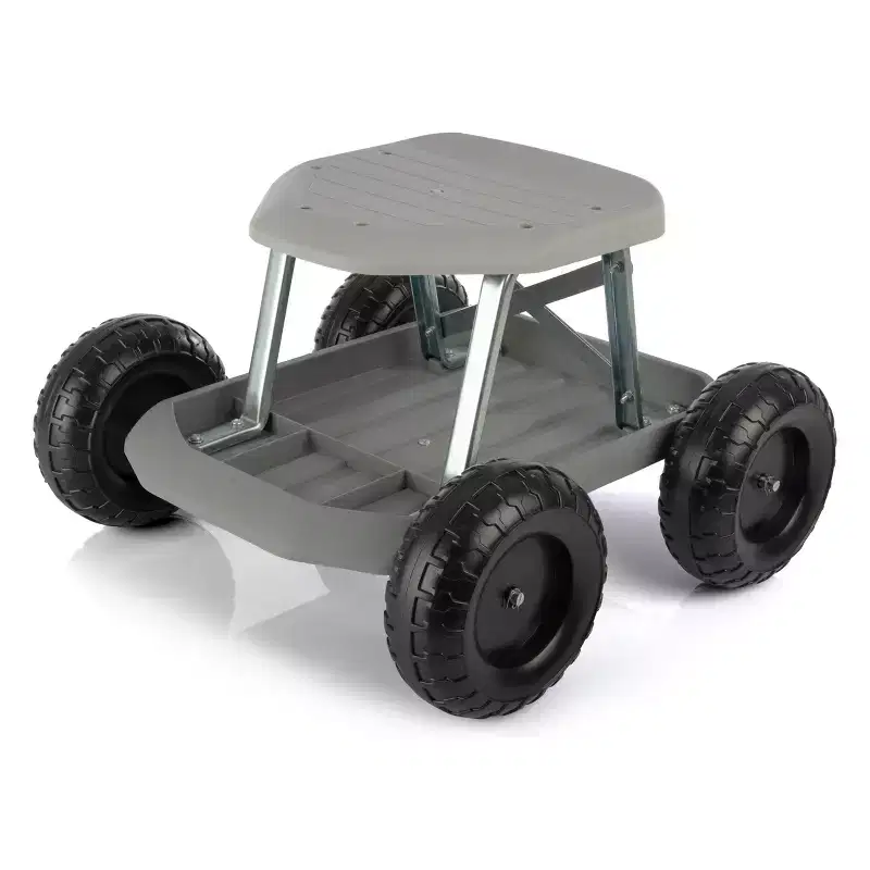 Garden Cart Rolling Stool Gardening Seat with Wheels and Tool Tray