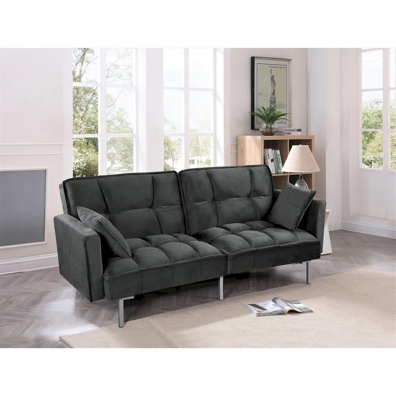 Bernal 75.6W Velvet Futon Sofa Bed Sleeper