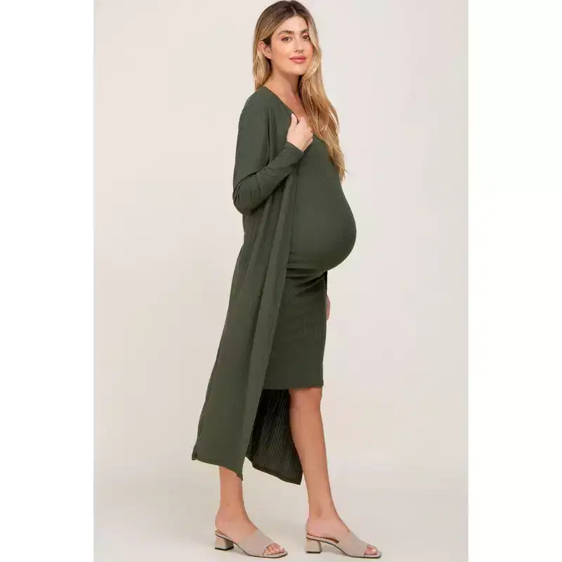PinkBlush Olive Ribbed Cardigan 2 Piece Maternity Set