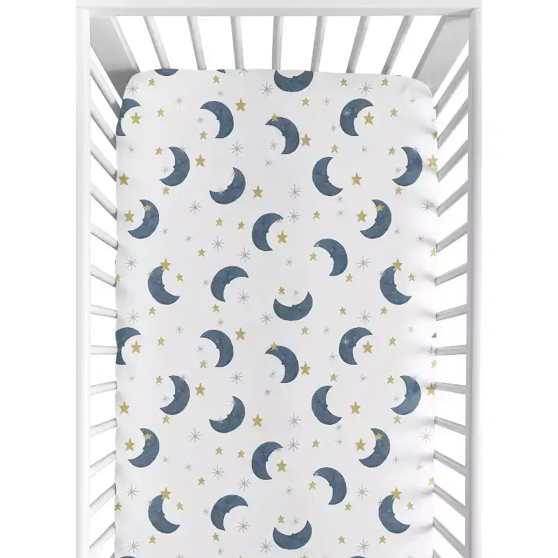 Sweet Jojo Designs Boy or Girl Gender Neutral Unisex Baby Fitted Crib Sheet Moon Bear Blue and Gold