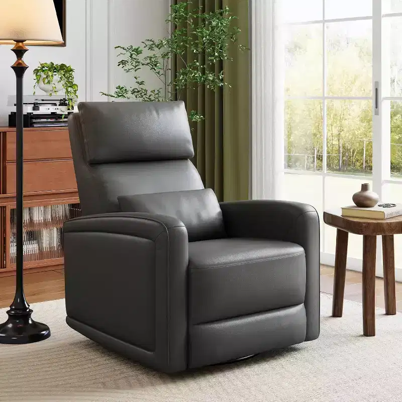 Manual Recliner Chair, 360 Swivel Rocker with Adjustable Backrest & Footrest, Faux Leather Wingback Armchair for Living Room
